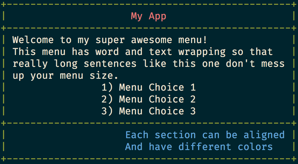 Screenshot of terminal menu gem