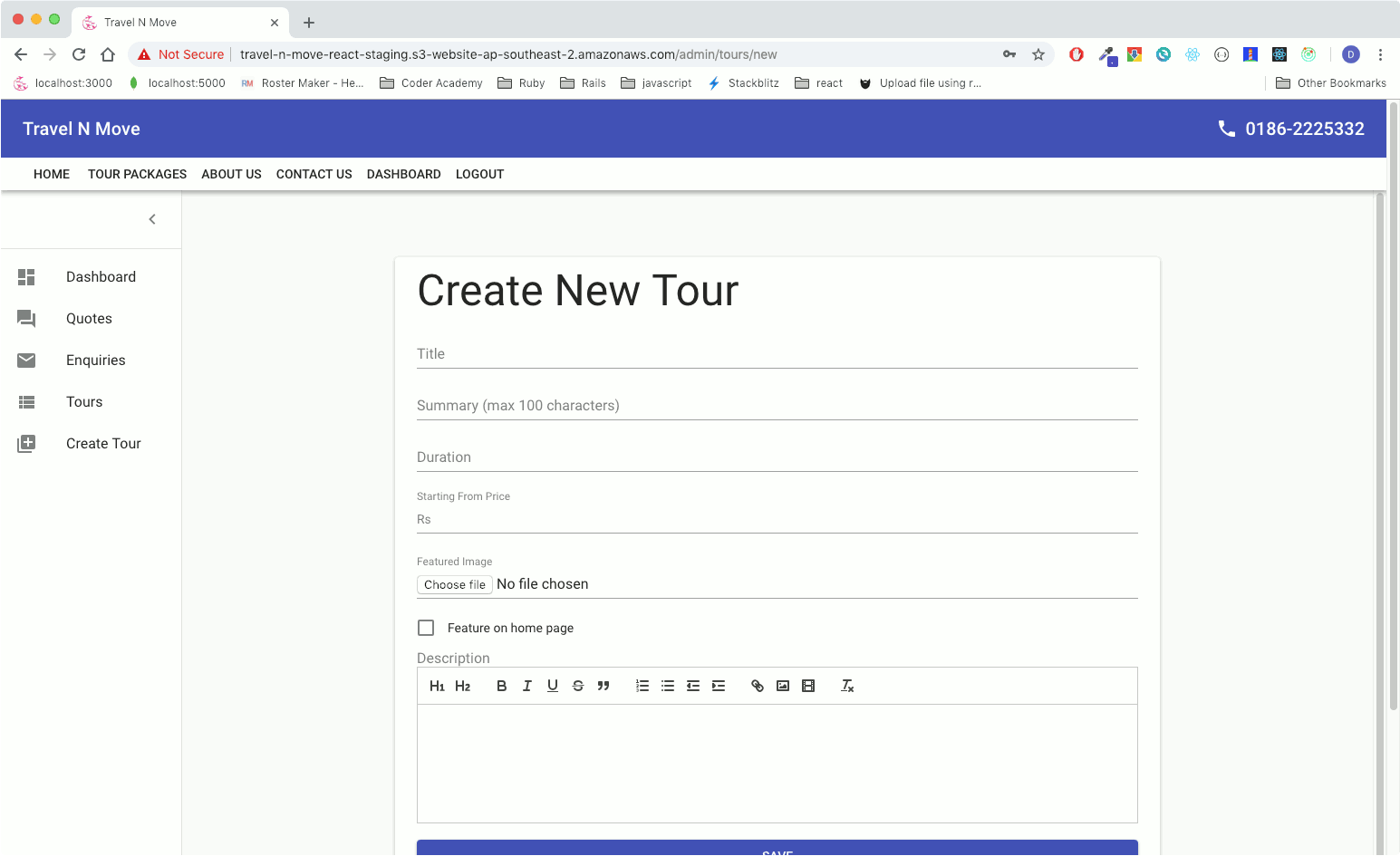 Screenshot of travel n move website